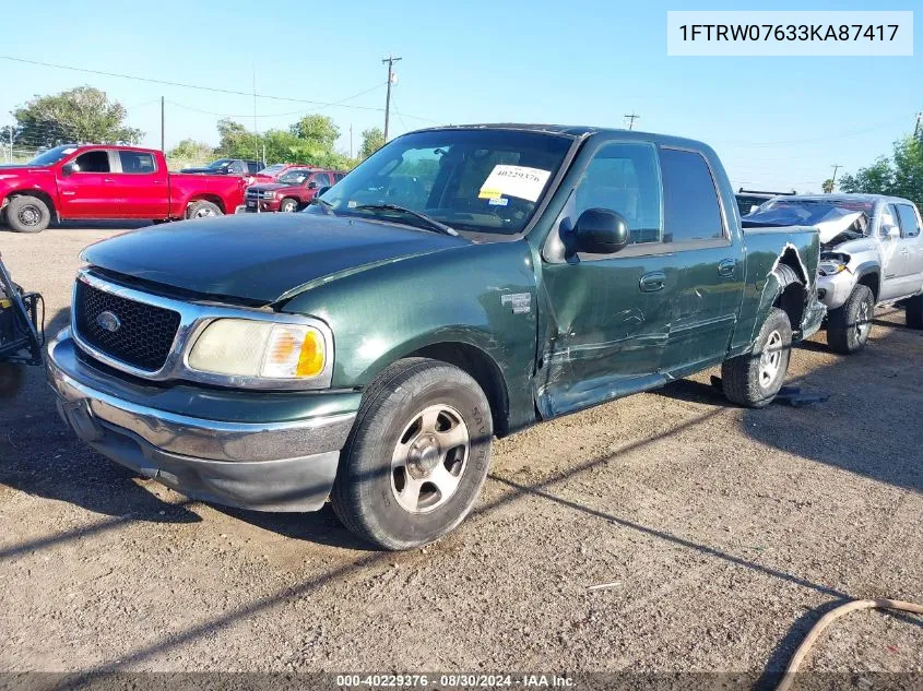 2003 Ford F-150 Lariat/Xlt VIN: 1FTRW07633KA87417 Lot: 40229376