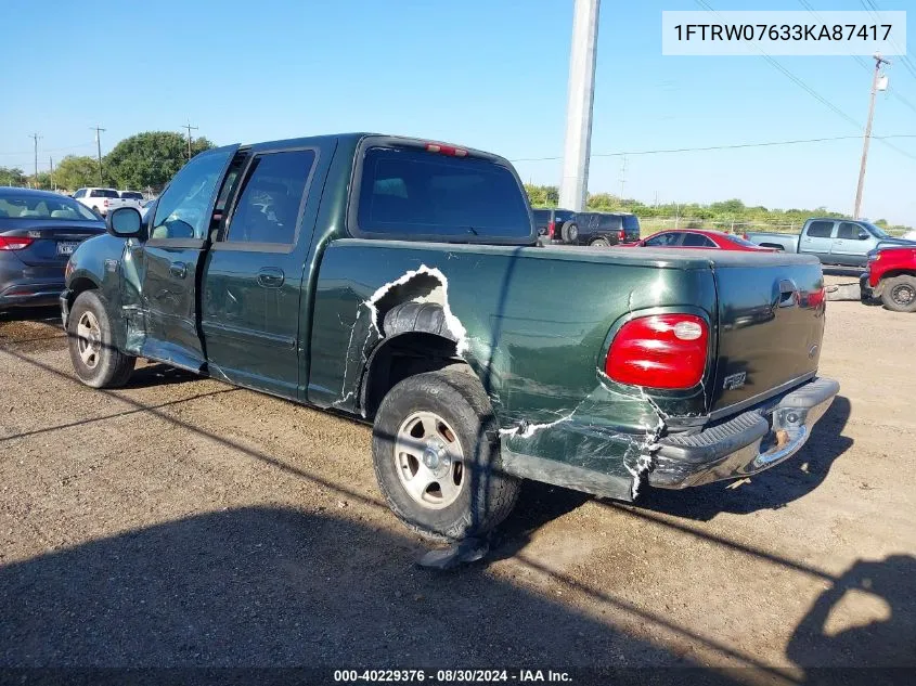 2003 Ford F-150 Lariat/Xlt VIN: 1FTRW07633KA87417 Lot: 40229376