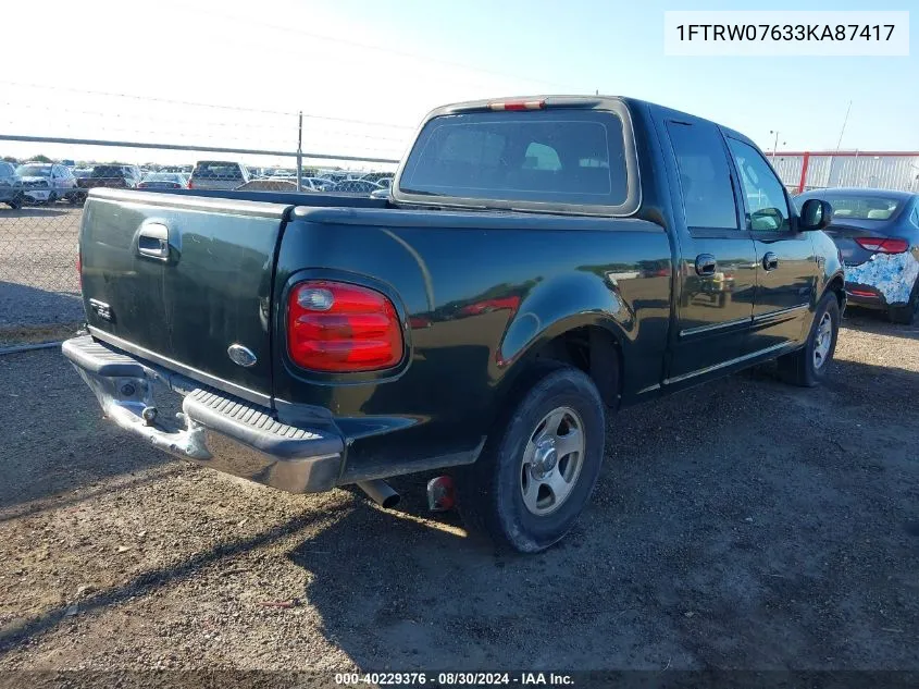 2003 Ford F-150 Lariat/Xlt VIN: 1FTRW07633KA87417 Lot: 40229376