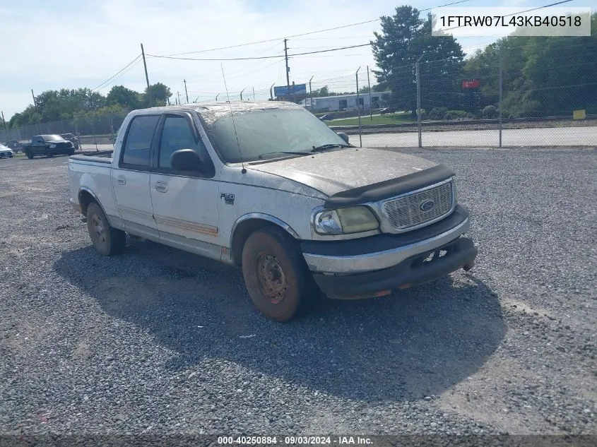 2003 Ford F-150 Lariat/Xlt VIN: 1FTRW07L43KB40518 Lot: 40250884