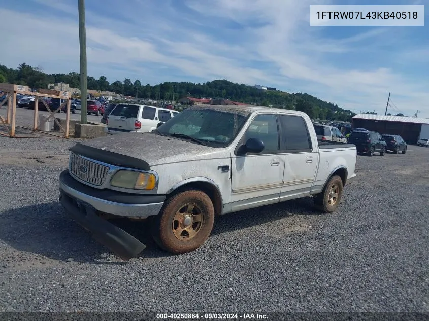 2003 Ford F-150 Lariat/Xlt VIN: 1FTRW07L43KB40518 Lot: 40250884