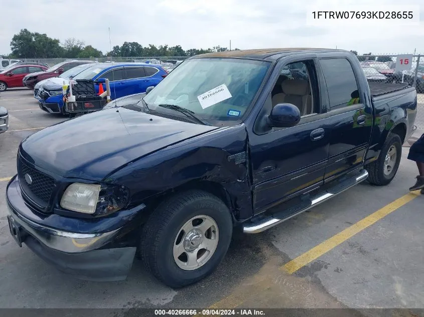 2003 Ford F-150 Lariat/Xlt VIN: 1FTRW07693KD28655 Lot: 40266666