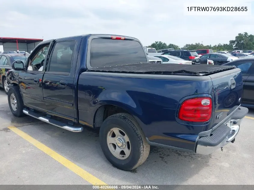 2003 Ford F-150 Lariat/Xlt VIN: 1FTRW07693KD28655 Lot: 40266666