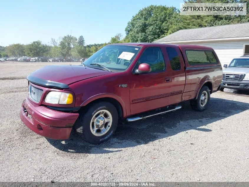 2003 Ford F-150 Lariat/Xl/Xlt VIN: 2FTRX17W53CA50392 Lot: 40281725