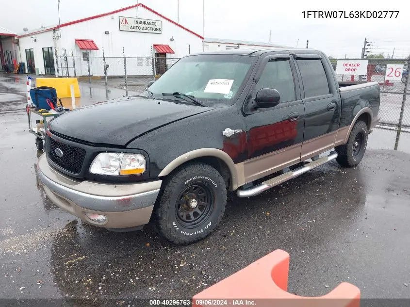 2003 Ford F-150 Lariat/Xlt VIN: 1FTRW07L63KD02777 Lot: 40296763