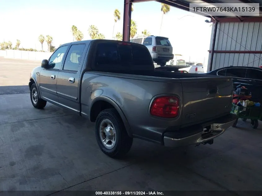 1FTRW07643KA15139 2003 Ford F-150 Lariat/Xlt