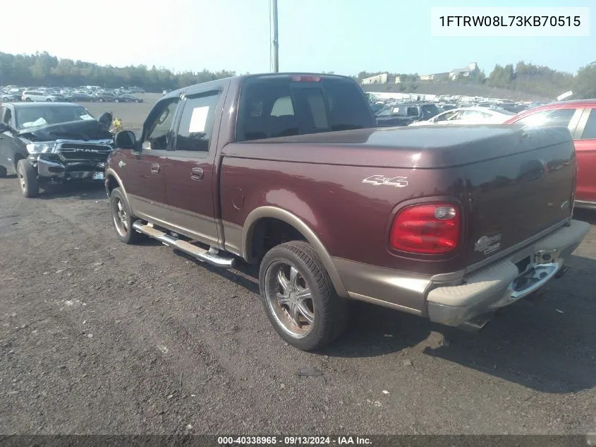 2003 Ford F-150 Lariat/Xlt VIN: 1FTRW08L73KB70515 Lot: 40338965