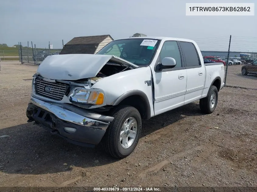 2003 Ford F-150 Lariat/Xlt VIN: 1FTRW08673KB62862 Lot: 40339679