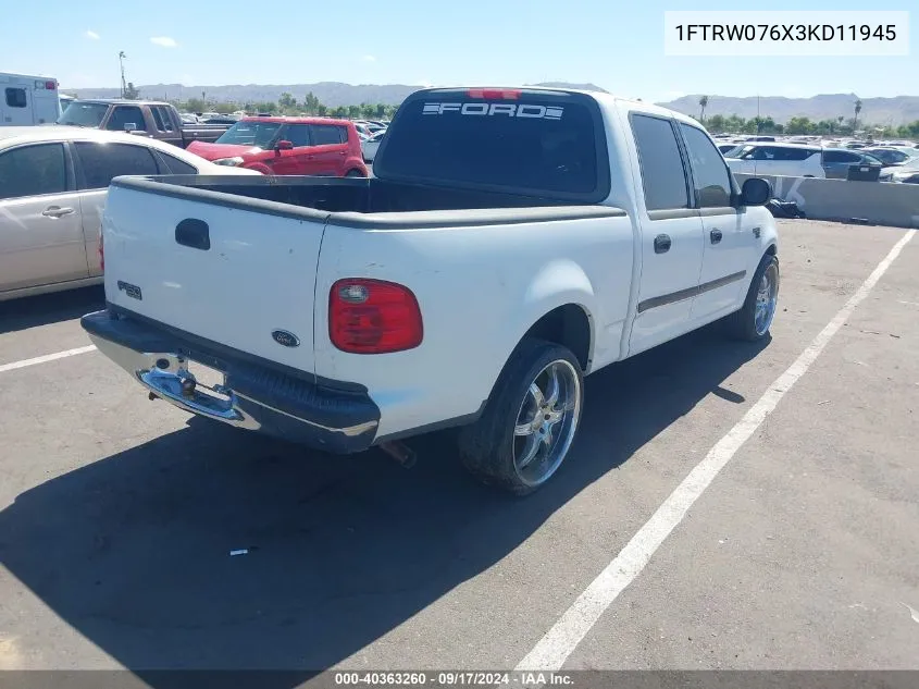 2003 Ford F-150 Lariat/Xlt VIN: 1FTRW076X3KD11945 Lot: 40363260