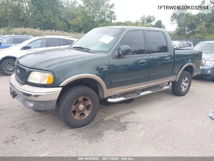 2003 Ford F-150 Lariat/Xlt VIN: 1FTRW08L03KD32954 Lot: 40380553