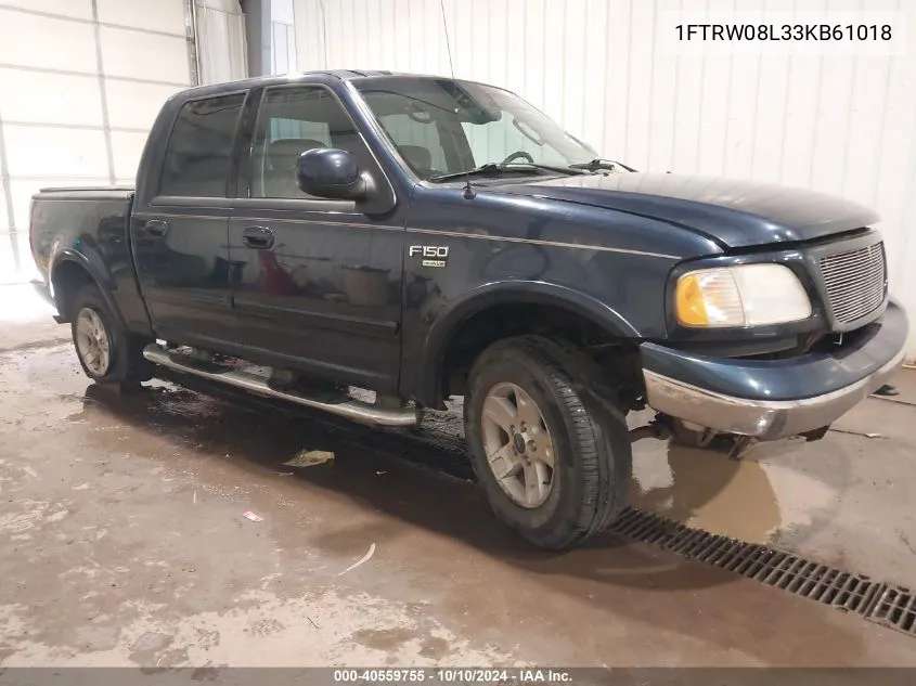 2003 Ford F-150 Lariat/Xlt VIN: 1FTRW08L33KB61018 Lot: 40559755