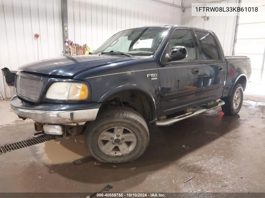 2003 Ford F-150 Lariat/Xlt VIN: 1FTRW08L33KB61018 Lot: 40559755