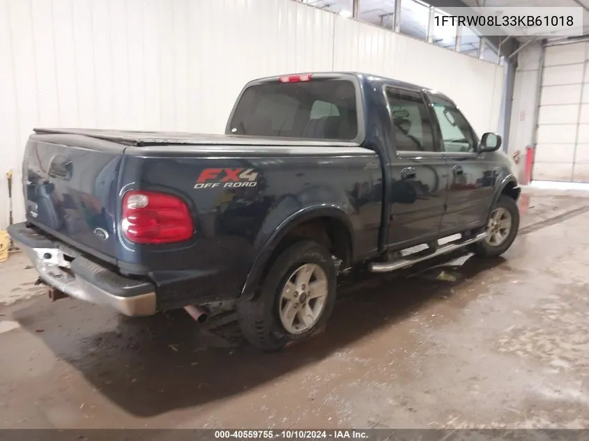 2003 Ford F-150 Lariat/Xlt VIN: 1FTRW08L33KB61018 Lot: 40559755