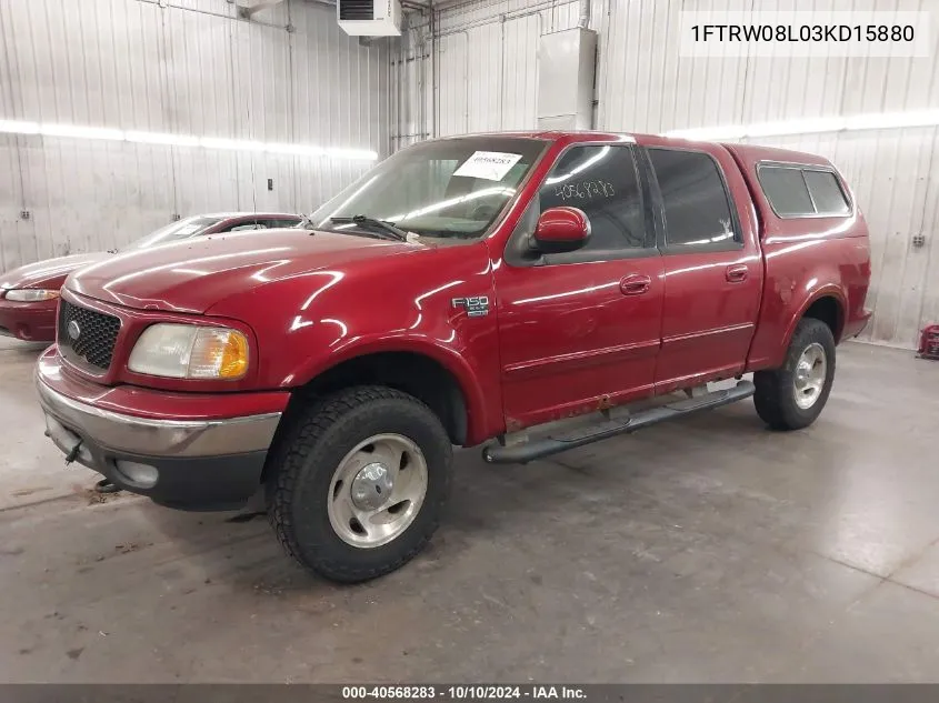 2003 Ford F-150 Lariat/Xlt VIN: 1FTRW08L03KD15880 Lot: 40568283