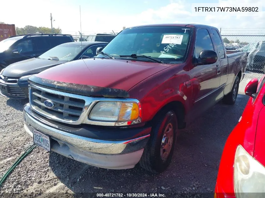 2003 Ford F-150 Lariat/Xl/Xlt VIN: 1FTRX17W73NA59802 Lot: 40721782