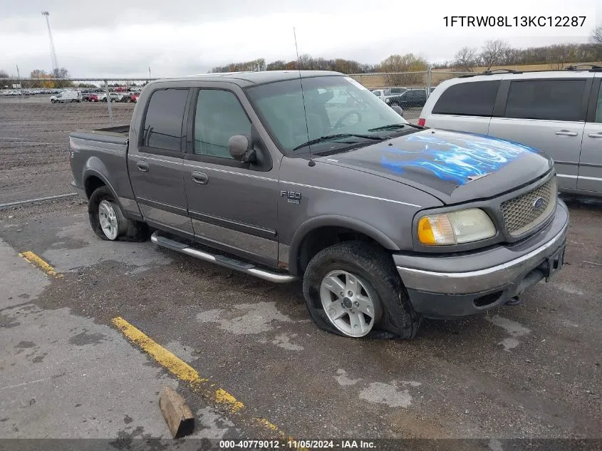 2003 Ford F-150 Lariat/Xlt VIN: 1FTRW08L13KC12287 Lot: 40779012