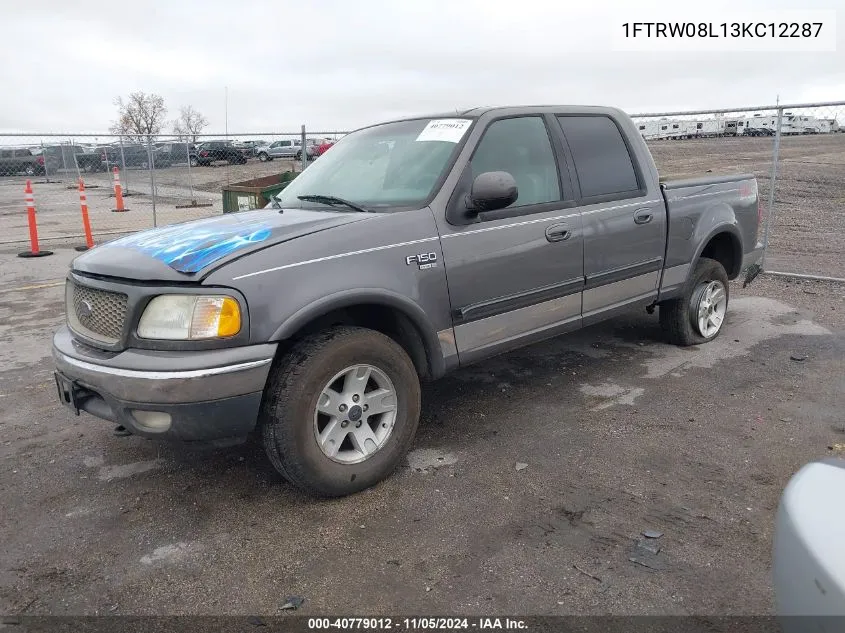 2003 Ford F-150 Lariat/Xlt VIN: 1FTRW08L13KC12287 Lot: 40779012