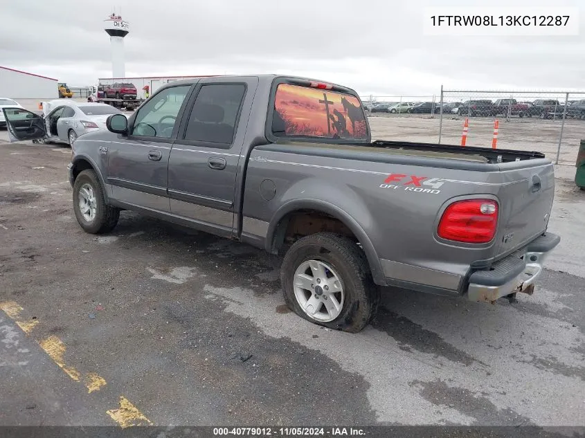 2003 Ford F-150 Lariat/Xlt VIN: 1FTRW08L13KC12287 Lot: 40779012