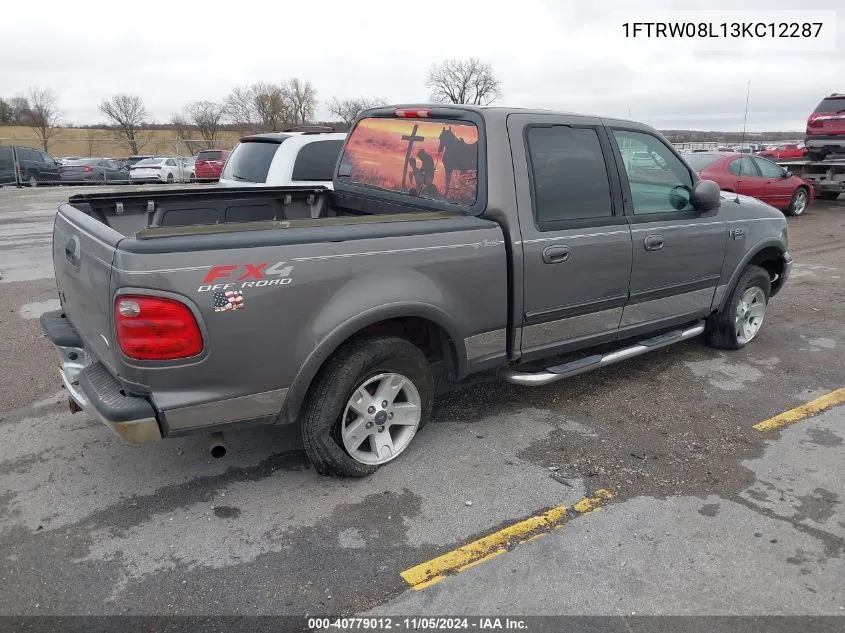 2003 Ford F-150 Lariat/Xlt VIN: 1FTRW08L13KC12287 Lot: 40779012