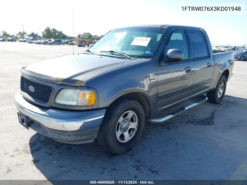 2003 Ford F-150 Lariat/Xlt VIN: 1FTRW076X3KD01948 Lot: 40800628