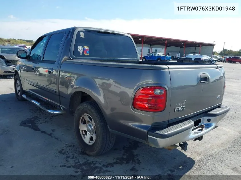 2003 Ford F-150 Lariat/Xlt VIN: 1FTRW076X3KD01948 Lot: 40800628