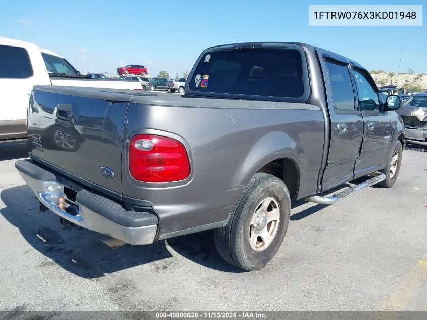 2003 Ford F-150 Lariat/Xlt VIN: 1FTRW076X3KD01948 Lot: 40800628