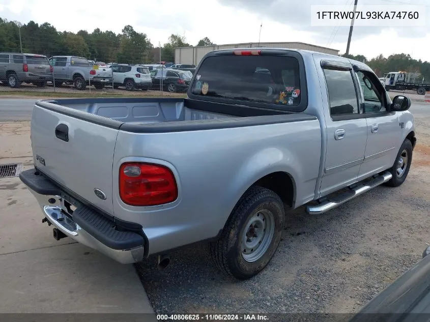 2003 Ford F-150 Lariat/Xlt VIN: 1FTRW07L93KA74760 Lot: 40806625