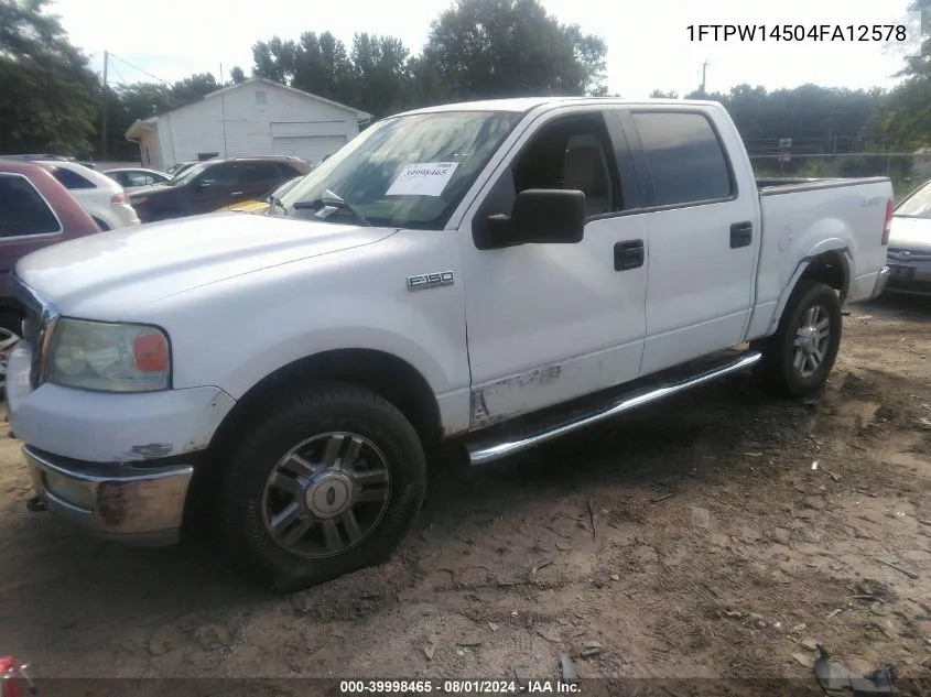 2004 Ford F-150 Fx4/Lariat/Xlt VIN: 1FTPW14504FA12578 Lot: 39998465