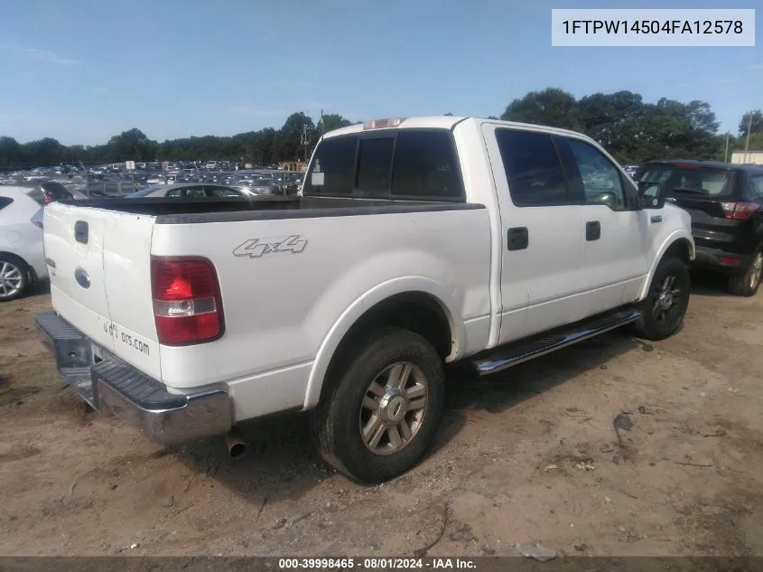 2004 Ford F-150 Fx4/Lariat/Xlt VIN: 1FTPW14504FA12578 Lot: 39998465