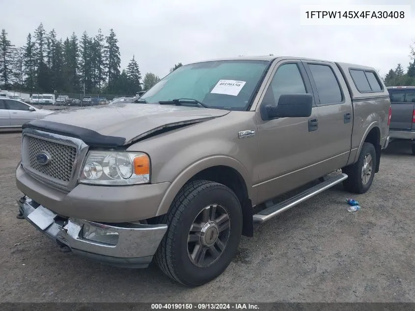 2004 Ford F-150 Supercrew VIN: 1FTPW145X4FA30408 Lot: 40190150