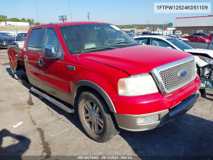 2004 Ford F150 Supercrew VIN: 1FTPW12524KD51109 Lot: 40279462