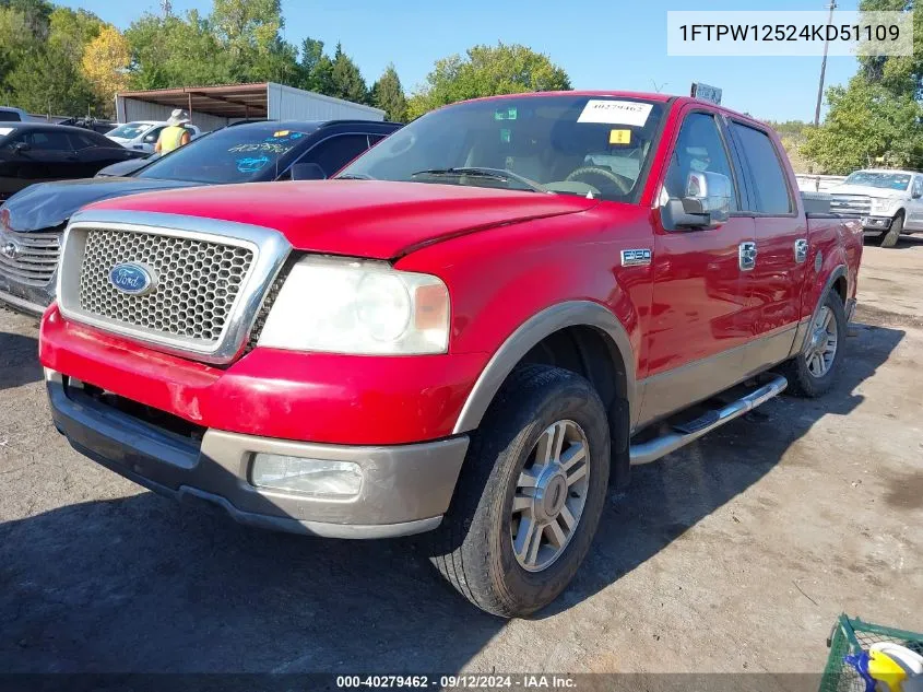 2004 Ford F150 Supercrew VIN: 1FTPW12524KD51109 Lot: 40279462