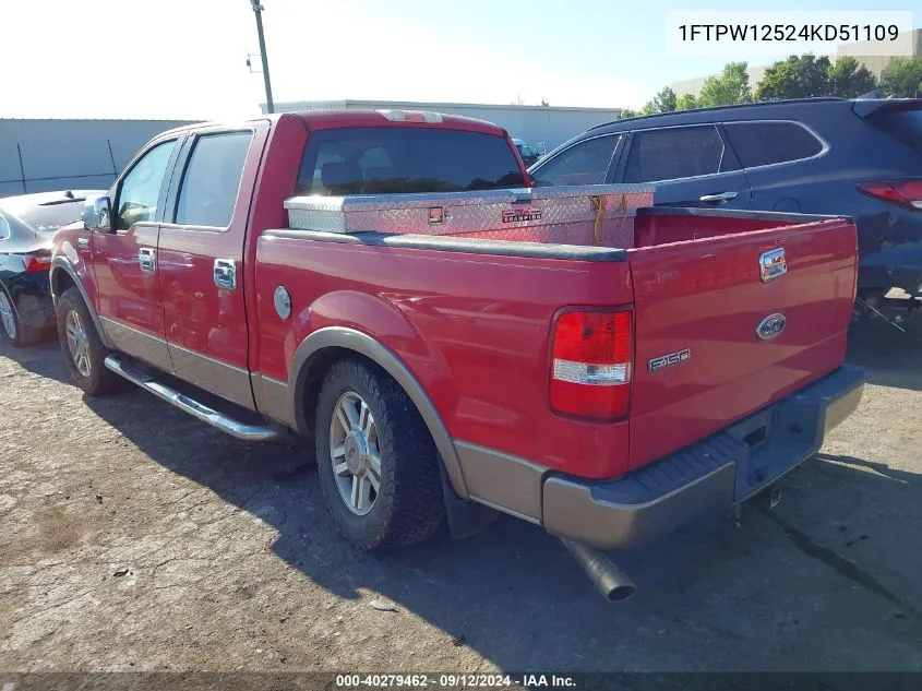 2004 Ford F150 Supercrew VIN: 1FTPW12524KD51109 Lot: 40279462