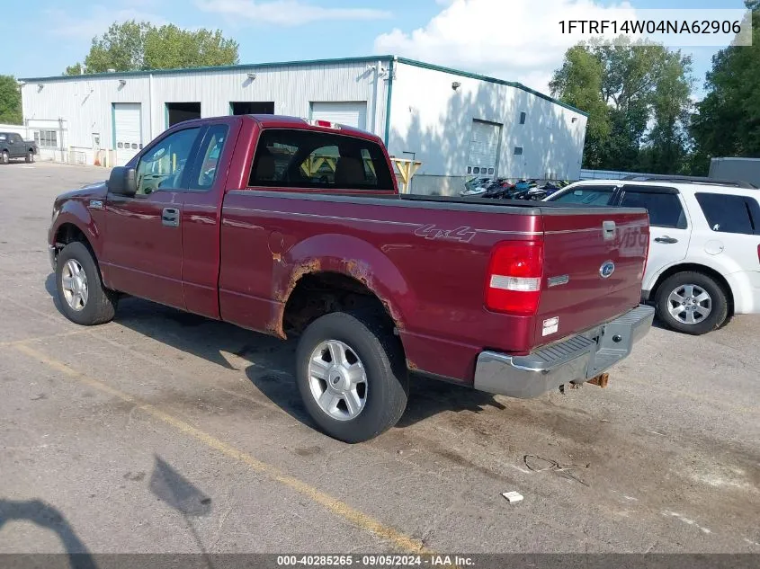 2004 Ford F-150 Stx/Xl/Xlt VIN: 1FTRF14W04NA62906 Lot: 40285265