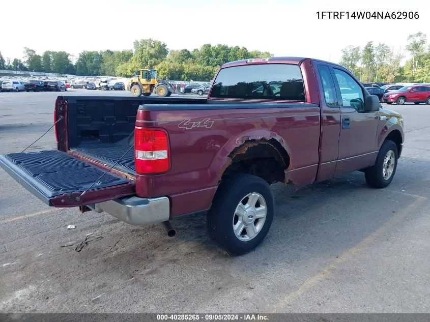 2004 Ford F-150 Stx/Xl/Xlt VIN: 1FTRF14W04NA62906 Lot: 40285265