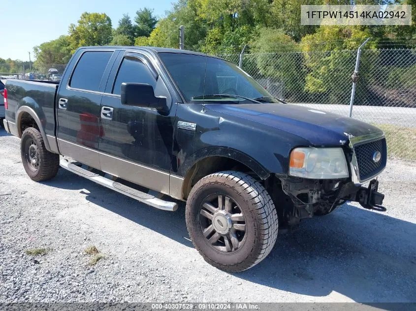 2004 Ford F-150 Fx4/Lariat/Xlt VIN: 1FTPW14514KA02942 Lot: 40307529