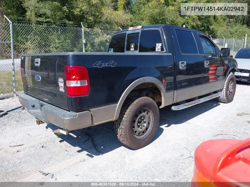 2004 Ford F-150 Fx4/Lariat/Xlt VIN: 1FTPW14514KA02942 Lot: 40307529