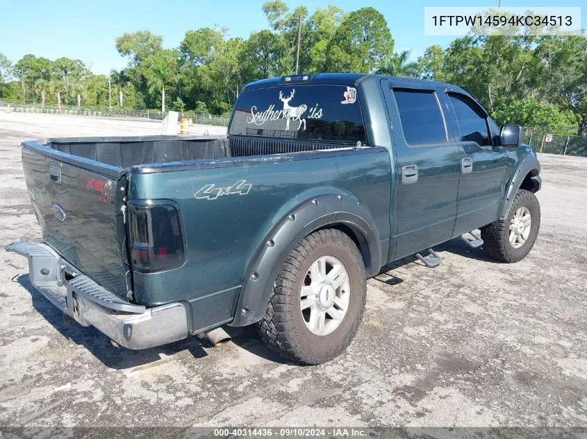 2004 Ford F-150 Fx4/Lariat/Xlt VIN: 1FTPW14594KC34513 Lot: 40314436