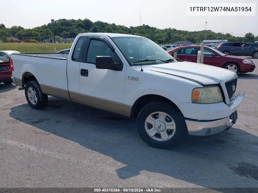 2004 Ford F-150 Stx/Xl/Xlt VIN: 1FTRF12W74NA51954 Lot: 40315384