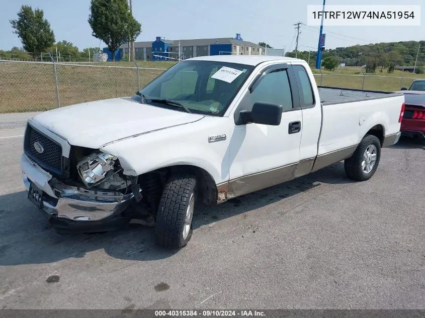 2004 Ford F-150 Stx/Xl/Xlt VIN: 1FTRF12W74NA51954 Lot: 40315384