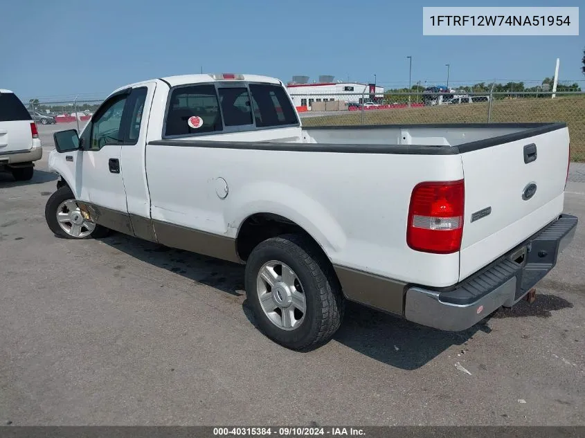 2004 Ford F-150 Stx/Xl/Xlt VIN: 1FTRF12W74NA51954 Lot: 40315384