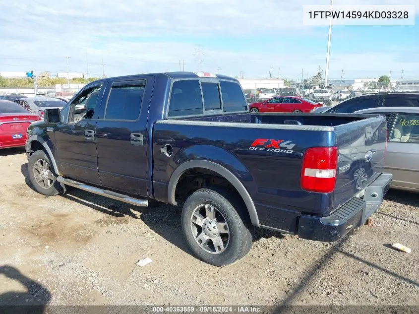 2004 Ford F150 Supercrew VIN: 1FTPW14594KD03328 Lot: 40363859