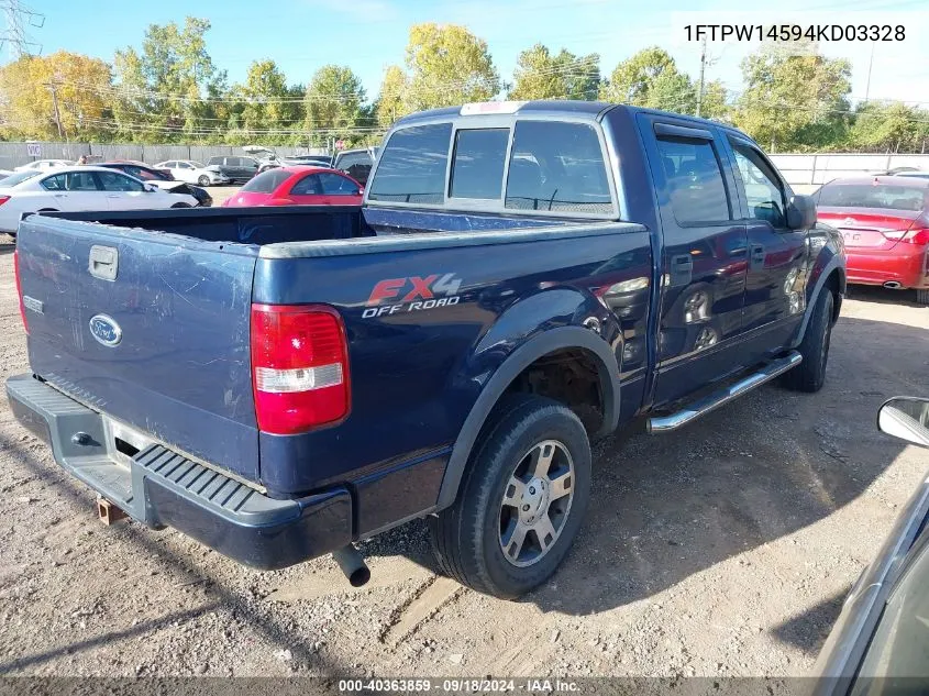 2004 Ford F150 Supercrew VIN: 1FTPW14594KD03328 Lot: 40363859