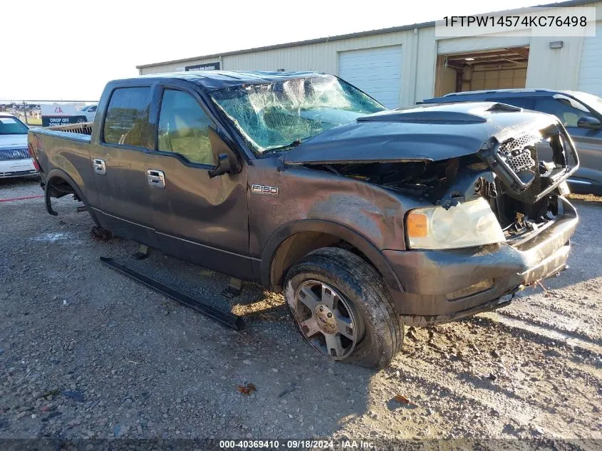 2004 Ford F150 Supercrew VIN: 1FTPW14574KC76498 Lot: 40369410