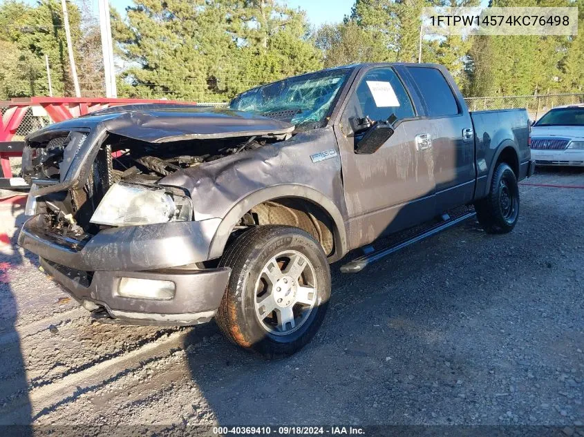 2004 Ford F150 Supercrew VIN: 1FTPW14574KC76498 Lot: 40369410