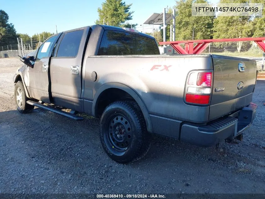 2004 Ford F150 Supercrew VIN: 1FTPW14574KC76498 Lot: 40369410