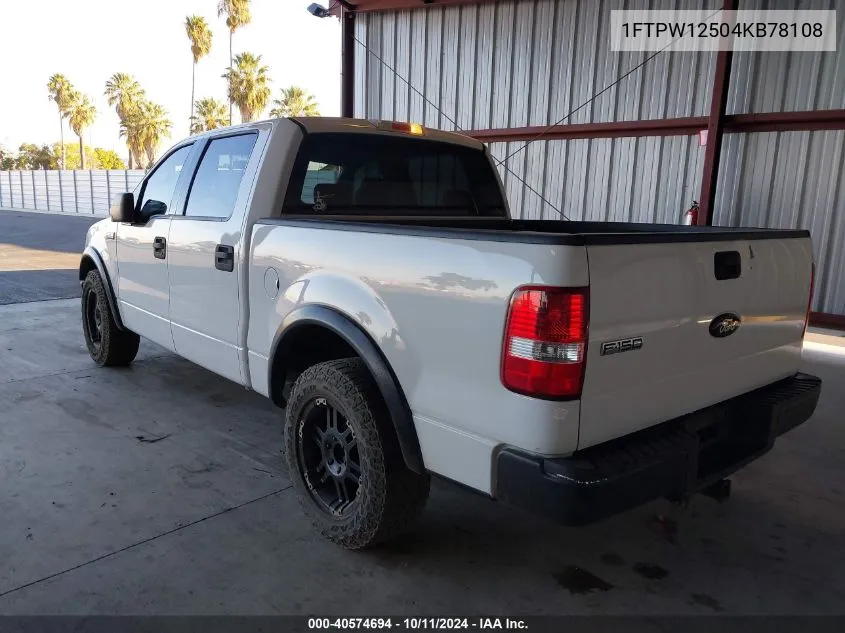 1FTPW12504KB78108 2004 Ford F150 Supercrew