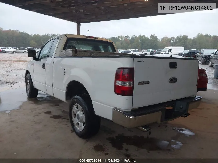 2004 Ford F-150 Stx/Xl/Xlt VIN: 1FTRF12W04NC14802 Lot: 40726044