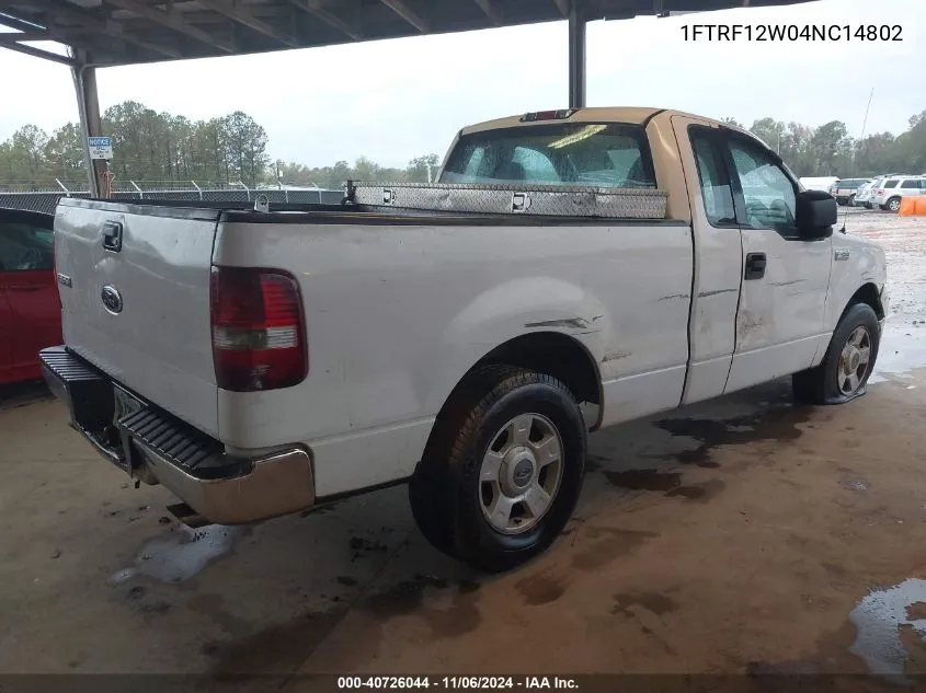 2004 Ford F-150 Stx/Xl/Xlt VIN: 1FTRF12W04NC14802 Lot: 40726044