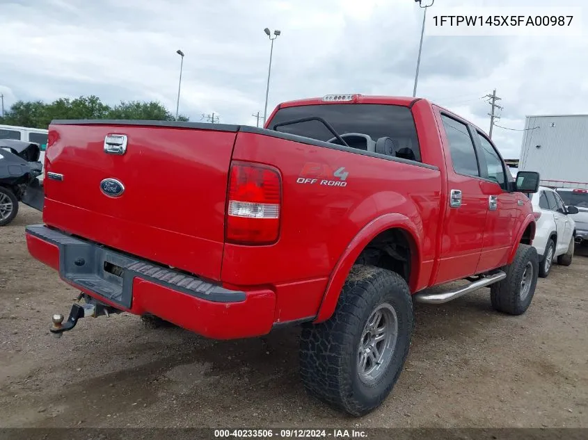 2005 Ford F-150 Fx4/Lariat/Xlt VIN: 1FTPW145X5FA00987 Lot: 40233506